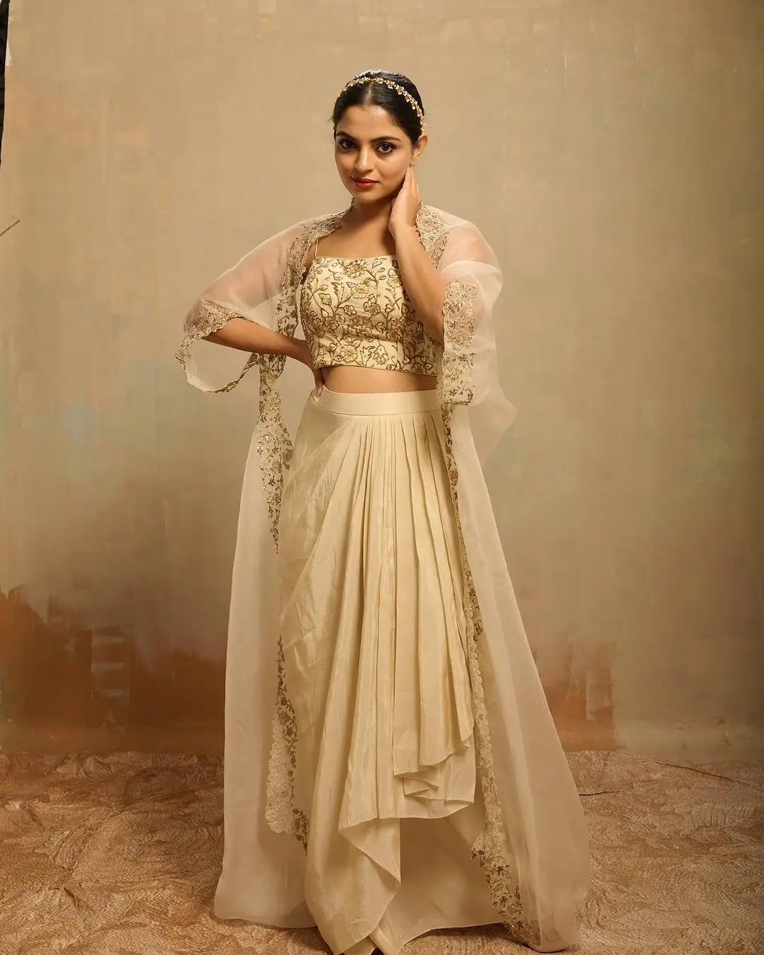 Nikhila Vimal Stills in White Designer Lehenga Choli Voni